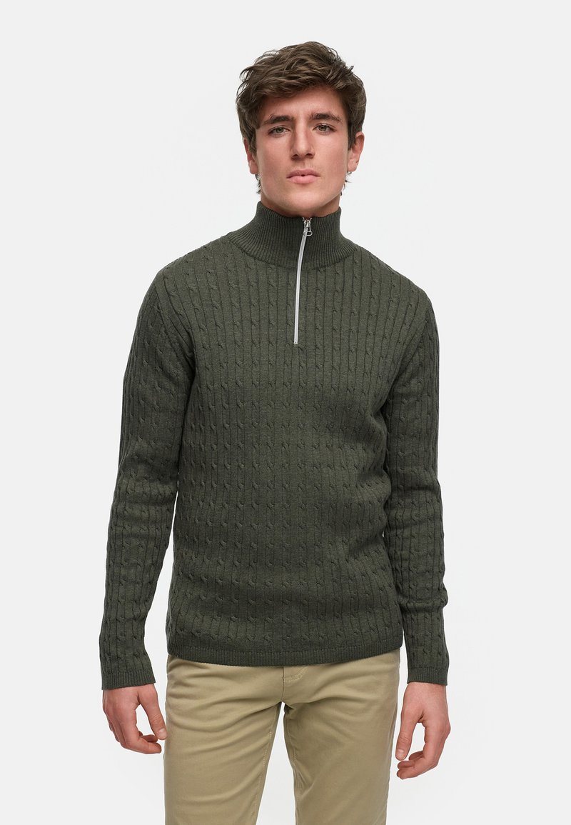 Kronstadt CABLE HALF-ZIP - Strickpullover - army mix