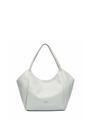 Borsa a tracolla in pelle bianca con forma morbida, due tracolle lunghe e piccolo logo dorato "JENNY" al centro frontale.