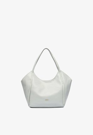 Borsa a tracolla in pelle bianca con forma morbida, due tracolle lunghe e piccolo logo dorato "JENNY" al centro frontale.