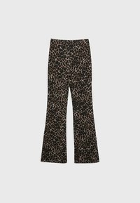 Pantalon large imprimé léopard marron et noir posé à plat sur un fond clair.