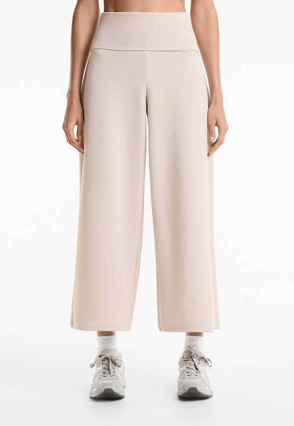 FOLDOVER WAIST RIB WIDE-LEG - Stoffhose - sand
