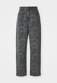 Grijze denim jeans met een bloemenpatroon, hoge taille, rechte pijpen en een klassieke vijf-pocket ontwerp. Duurzaam materiaal met een lichte textuur.