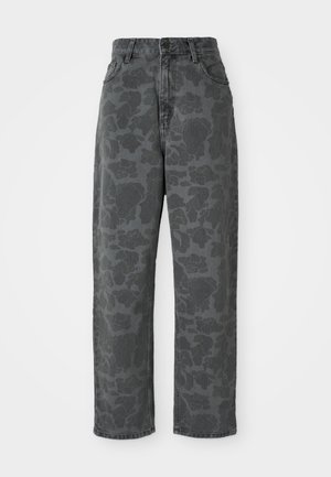 Grijze denim jeans met een bloemenpatroon, hoge taille, rechte pijpen en een klassieke vijf-pocket ontwerp. Duurzaam materiaal met een lichte textuur.