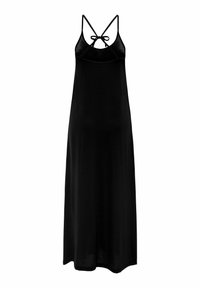 Robe maxi noire en tissu doux et léger. Caractéristiques : fines bretelles, design croisé au dos et un détail noué à l'arrière.