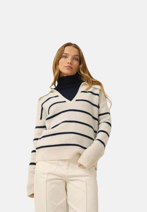 AMARISSE WITH A 4-THREAD -OVER V-NECK - Jersey de punto - navy_heather white
