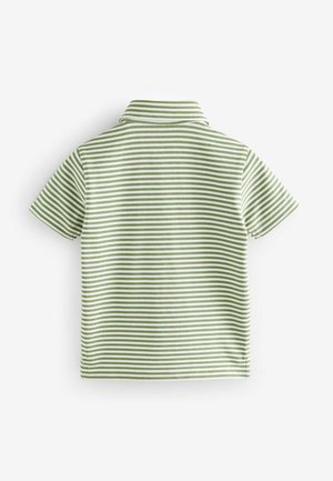 Kortærmet polo skjorte i lysegrøn med hvide striber, med klassisk krave og blødt bomuldsstof.