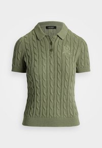 Cable Knit Cotton Polo Jumper - Polo shirt - sage green