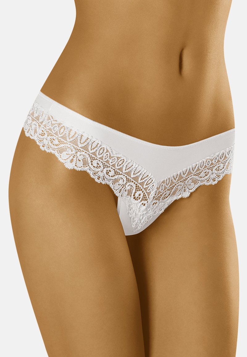 Wolbar Femmes Strings WB28 - String Sexy En Microfibre Et Dentelle - Blanc - Taille M