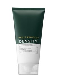 Grüne und weiße Tube von Philip Kingsley Density Thickening Conditioner, mit Flip-Deckel und Text, der die Eigenschaften beschreibt. Inhalt: 170 ml.