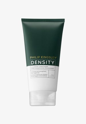 Tubo verde e bianco di balsamo addensante Density di Philip Kingsley, con cappuccio a flip e testo che descrive le proprietà. Volume: 170ml.