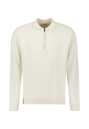 Lichtromige pullover met een ritskraag, lange mouwen en ribgebreide manchetten. Gemaakt van zachte brei stoffen met een gladde textuur.