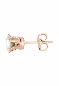 Orecchini a bottone in oro rosa con una pietra trasparente e sfaccettata incastonata in un elegante montatura simile a una artiglio, dotati di un perno dritto e un chiusura a farfalla.