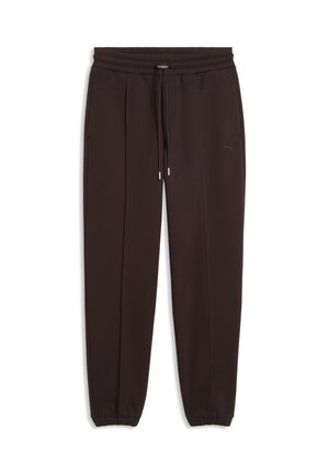 Sorte tilspidsede sweatpants med elastisk talje og manchetter, frontssømme detaljer, sidelommer, snøretræk og subtilt logo på venstre lår.