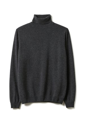 Grijze coltrui gemaakt van zachte stof, met lange mouwen, geribbelde manchetten en een aansluitende hals. Simpel en naadloos ontwerp.