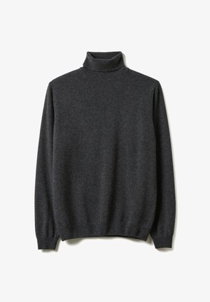 Grijze coltrui gemaakt van zachte stof, met lange mouwen, geribbelde manchetten en een aansluitende hals. Simpel en naadloos ontwerp.