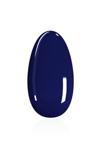 Nagellack-Swatch in einem glänzenden, tiefen Marineblau. Ovale Form mit einer glatten, reflektierenden Oberfläche und ohne sichtbare Textur oder Muster.