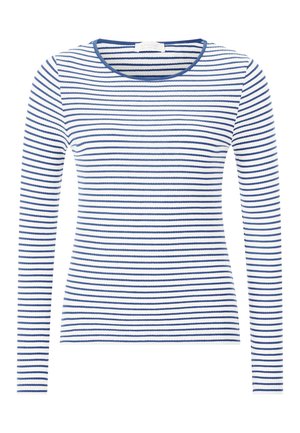 Langærmet top i hvid og marineblå horisontale striber, lavet af en ribbet stof. Har en rund halsudskæring og slim-fit design.