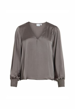 VILA, LONG SLEEVED TOP VISOFIE V-NECK - Bluse - darkgrey