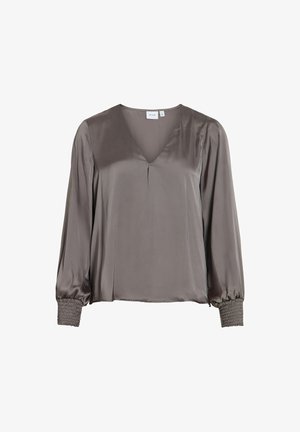 VILA, LONG SLEEVED TOP VISOFIE V-NECK - Blouse - darkgrey