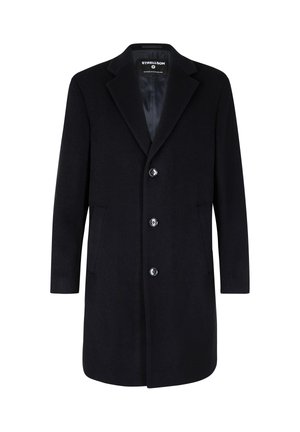 Wollmischung Übermantel in tiefem Navy, mit Reverskragen, einfacher Knopfverschluss, zwei Seitentaschen und glattem Futter.
