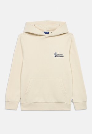 Hanorac de culoare crem, cu buzunar frontal și mic logo "Cinéma Surréaliste" pe piept, în partea stângă.