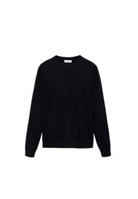 Pulover negru cu guler rotund, cu mâneci lungi, realizat dintr-un material neted. Prezintă un guler, mânici și tiv cu nervuri, oferind o potrivire lejeră.