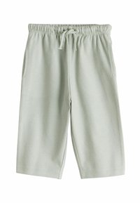 Hellgrüne Baumwollshorts mit elastischem Bund und Kordelzug, ausgestattet mit zwei Seitentaschen und einem weichen, strukturierten Finish.