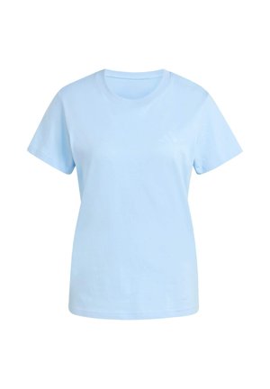 Light blue short-sleeve crew neck T-shirt with a straight hem and a soft fabric texture, shown on a white background.