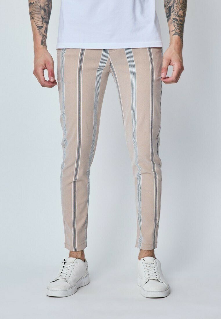 FRILIVIN À RAYURES - Pantalon classique - beige