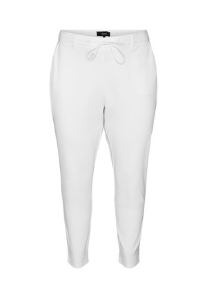 Valkoiset kapealahkeiset housut, joissa vyölenkit ja edessä nyöritys, nilkkaan asti lyhyet, merkki Zizzi.