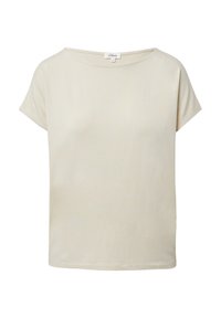 Lichtbeige T-shirt met korte mouwen en een ronde halslijn, gemaakt van zachte stof, met een ontspannen pasvorm en zonder zichtbare patronen of accenten.