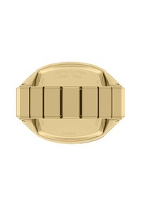 Montre Fossil en ton or avec un boîtier rectangulaire, un bracelet à maillons et un fond gravé. Édition limitée 0000/1792. Surface lisse et poli.