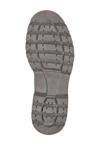 Semelle extérieure en caoutchouc de couleur grise, présentant un motif texturé de rainures et de crampons pour une bonne adhérence. Marquée avec un logo et une taille 37.