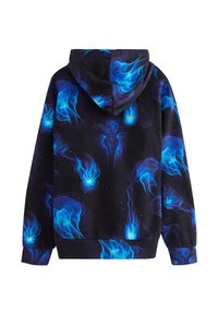 Felpa nera con cappuccio caratterizzata da un vivace motivo di meduse blu su tutta la superficie, con una texture morbida e cappuccio regolabile per il massimo comfort.