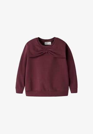 Bordeaux lange mouw sweatshirt met een ronde halslijn en een decoratieve horizontale plooidetail over de borst.