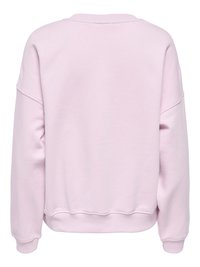 Sweatshirt rose clair à manches longues avec poignets et ourlet côtelés, présenté de dos sur un fond blanc.