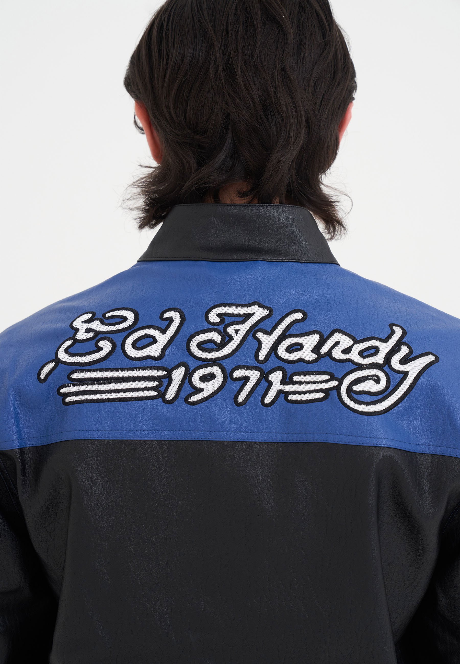 Ed Hardy MOTO BIKER - Faux leather jacket - black blue white/black