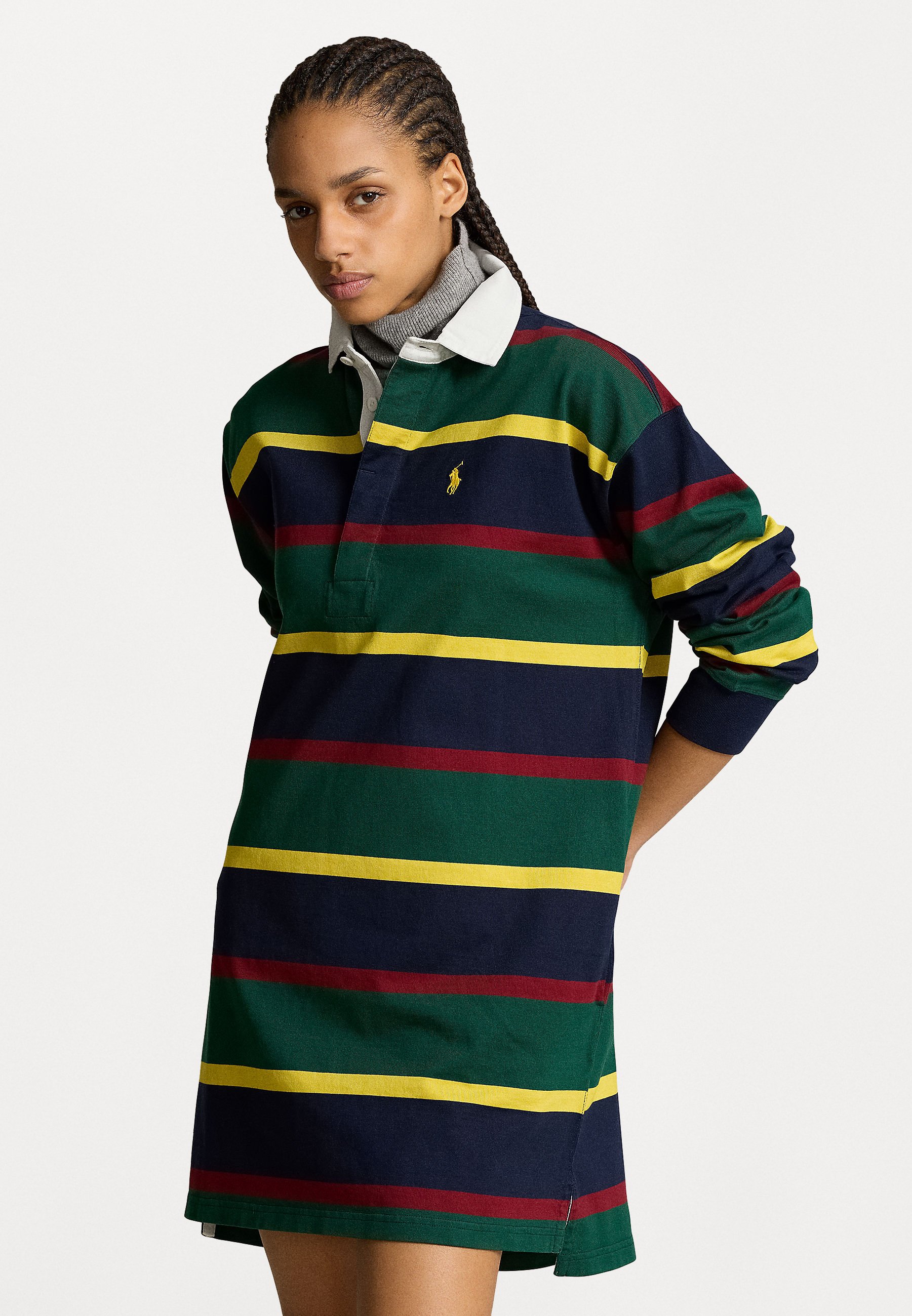 Polo Ralph Lauren STRIPED COTTON JERSEY RUGBY DRESS - Jersey dress - hunter  green multi/multi-coloured - Zalando.ie