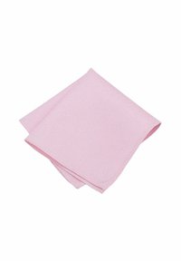 Pink cloth napkin folded diagonally, textured fabric with a light weave pattern. Edges are cleanly finished, enhancing the overall design.