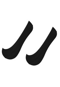 Schwarze No-Show Socken mit glatter Textur, die ein tief geschnittenes Design und abgerundete Kanten für einen diskreten Sitz in den Schuhen aufweisen.