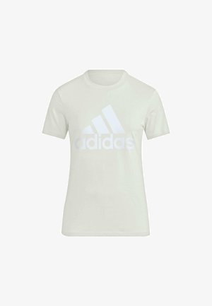 Light gray cotton t-shirt featuring a large white Adidas logo on the front. Short sleeves, crew neck, and standard fit.