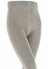 Leggings grigi realizzati in un tessuto elasticizzato e testurizzato. Presentano una vita alta e cuciture lisce per comfort e vestibilità.