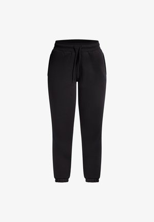 Schwarze Sweatpants aus weichem Stoff, mit einem elastischen Bund und Kordelzug, seitlichen Taschen und schmal zulaufenden Bündchen.