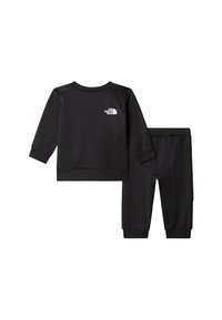 Set composto da felpa nera e pantaloni abbinati realizzati in tessuto morbido. Presenta polsini a coste e un piccolo logo bianco sul petto.