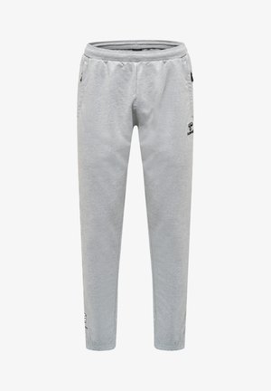 Pantalones deportivos gris claro hechos de una suave mezcla de algodón. Cintura elástica con cordón, bolsillos laterales y pequeño detalle del logo en el muslo.