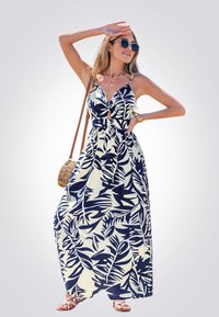 Cupshe TROPICAL LEAF PRINT - Maxi-jurk - dark blue white