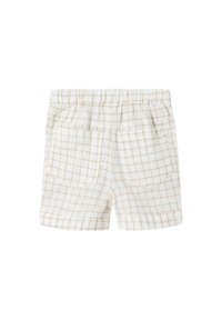 Ljusbeiga shorts med rutig mönster. Tillverkade av mjukt tyg, med en elastisk midjeband och två bakfickor.