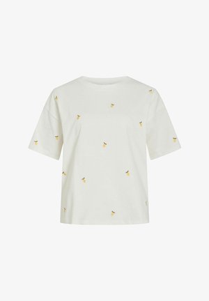 VILA, SHORT-SLEEVED T-SHIRT VIMONIE ROUND NECK - Nyomott mintás póló - snow white