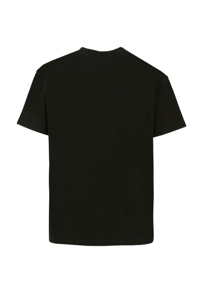 T-shirt en coton noir à manches courtes, col rond et coupe décontractée. Pas de logos ou motifs visibles. Vue de dos plate.