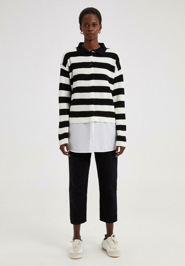 POPLIN DETAILED STRIPED KNITTED TUNIC - Strickjacke - ecru